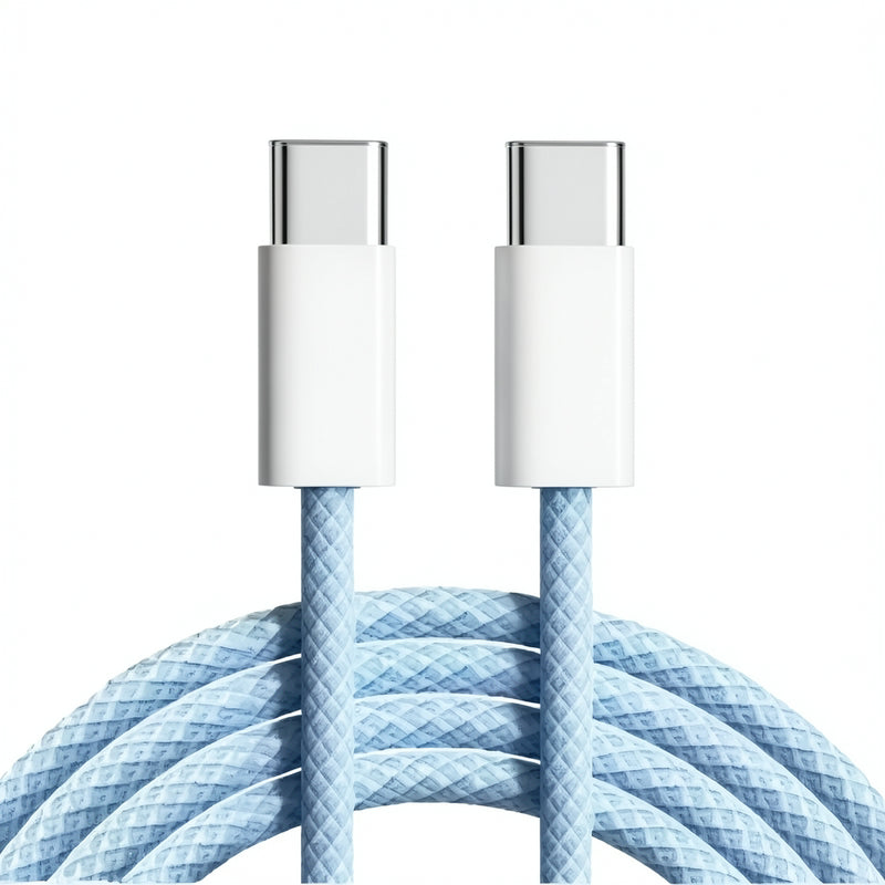 1M USB Type-C – Type-C 30W PD Gyors Töltőkábel – Fonott Prémium Adatkábel iPhone 15 / 16 / 17 Pro Max és Android készülékekhez kék