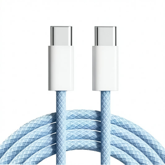 1M USB Type-C – Type-C 30W PD Gyors Töltőkábel – Fonott Prémium Adatkábel iPhone 15 / 16 / 17 Pro Max és Android készülékekhez kék