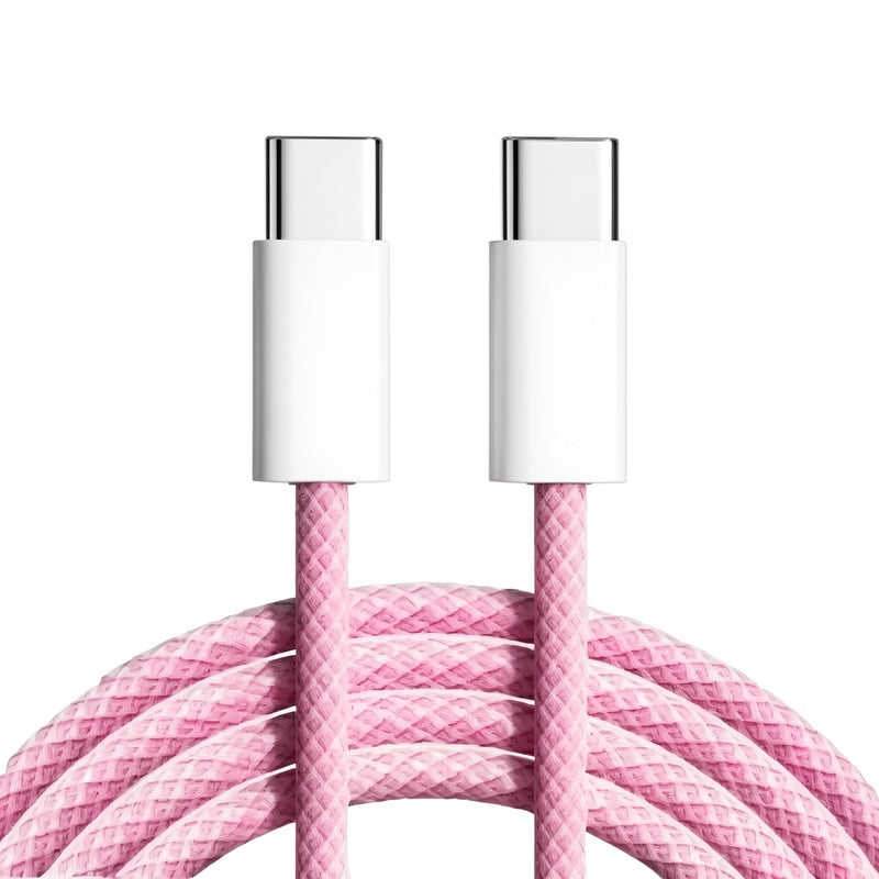1M USB Type-C – Type-C 30W PD Gyors Töltőkábel – Fonott Prémium Adatkábel iPhone 15 / 16 / 17 Pro Max és Android készülékekhez rózsaszín