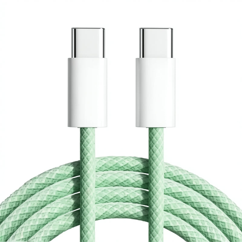 1M USB Type-C – Type-C 30W PD Gyors Töltőkábel – Fonott Prémium Adatkábel iPhone 15 / 16 / 17 Pro Max és Android készülékekhez Zöld