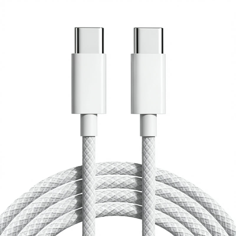 1M USB Type-C – Type-C 30W PD Gyors Töltőkábel – Fonott Prémium Adatkábel iPhone 15 / 16 / 17 Pro Max és Android készülékekhez fehér