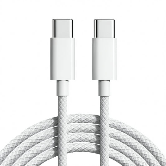 1M USB Type-C – Type-C 30W PD Gyors Töltőkábel – Fonott Prémium Adatkábel iPhone 15 / 16 / 17 Pro Max és Android készülékekhez fehér